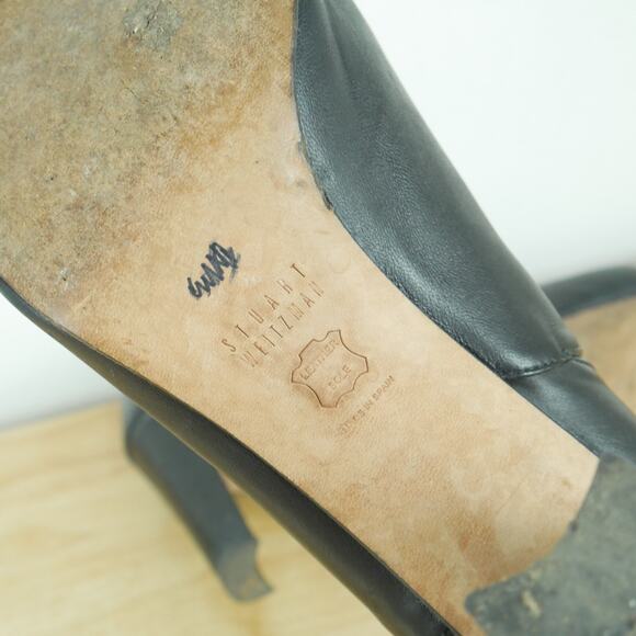 Stuart Weitzman Size 10 Ankle Boot Peep Toe Side Zip Black Bootie Leather Heels - Picture 13 of 14